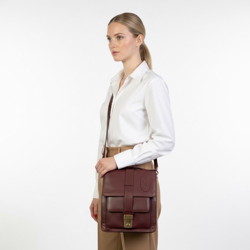 CARTIER crossbody bag vintage Cartier Bordeaux leather bag Cartier vtg  bag